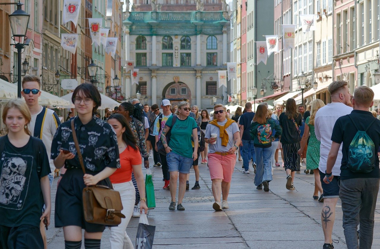 People walking on a city center